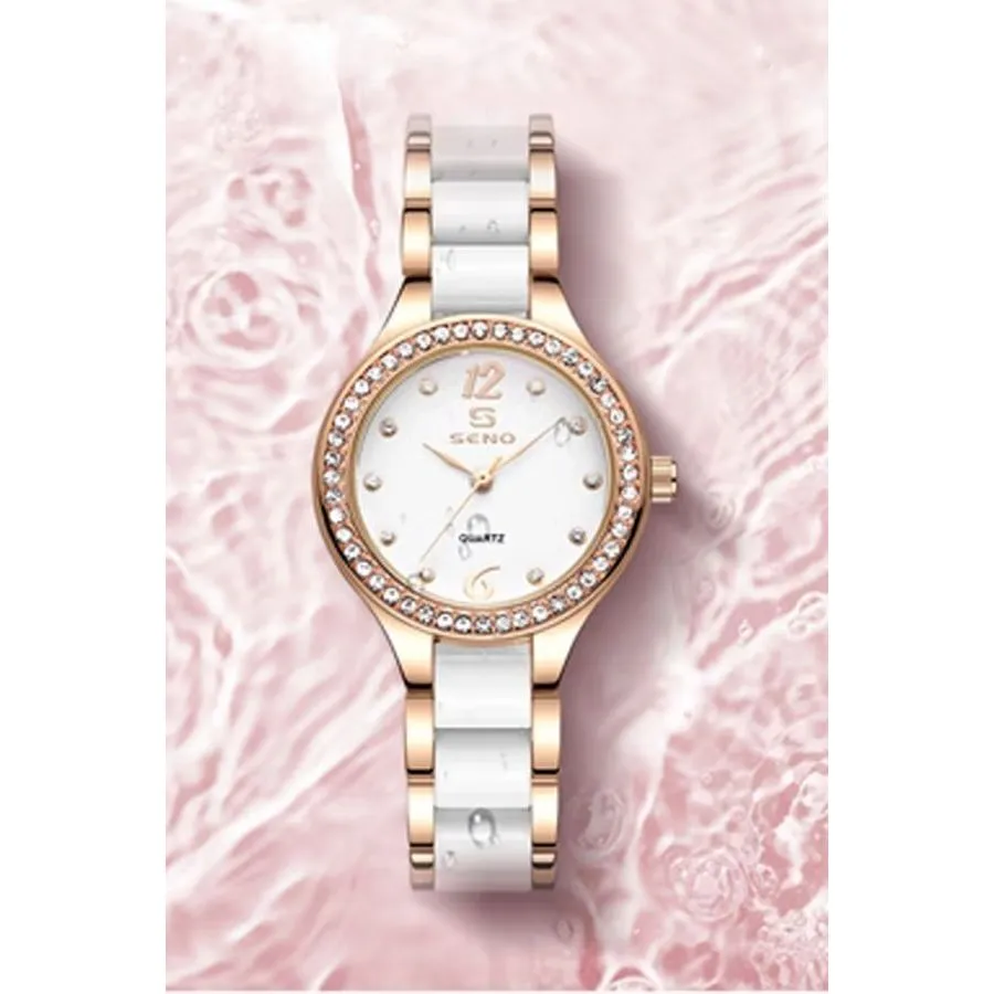 Elegant Ceramic Waterproof Watch with Diamond Accents