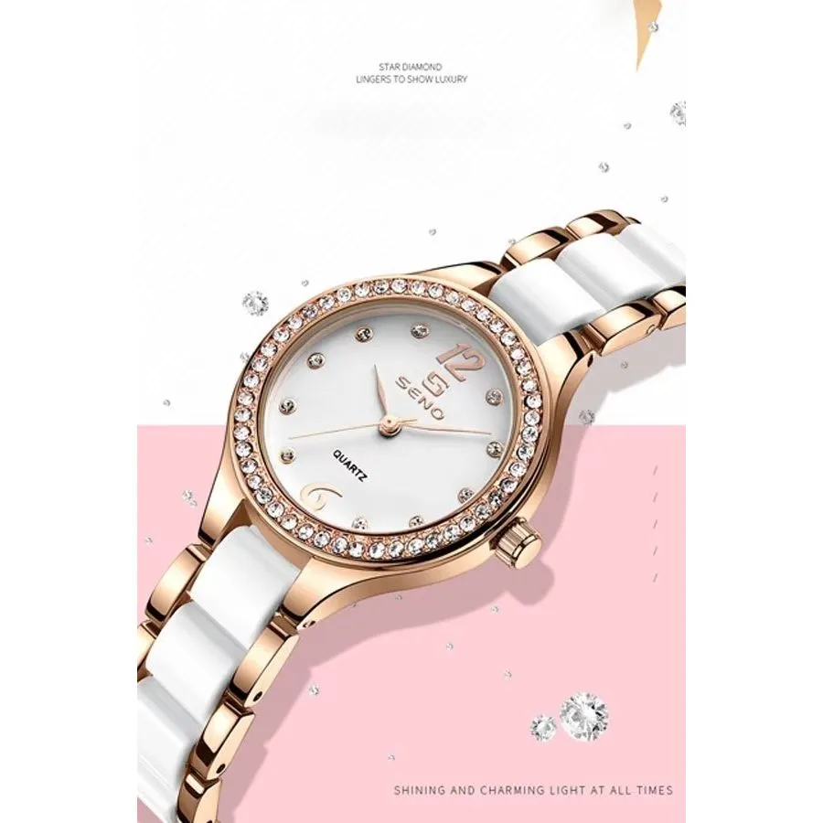 Elegant Ceramic Waterproof Watch with Diamond Accents