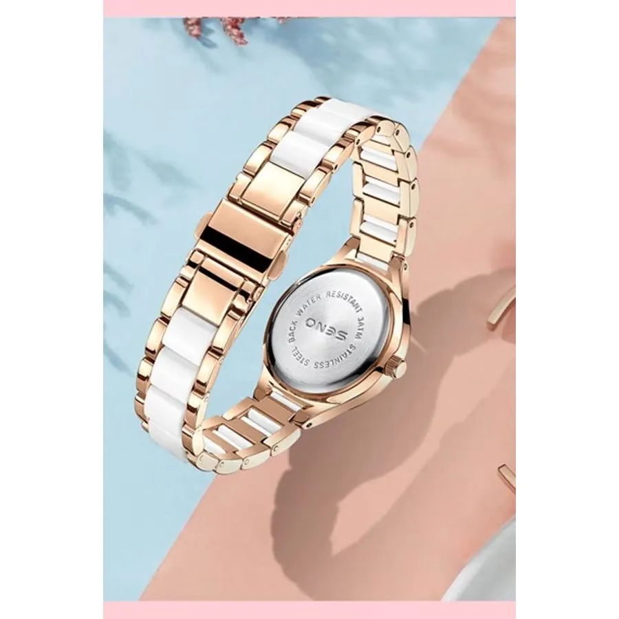 Elegant Ceramic Waterproof Watch with Diamond Accents