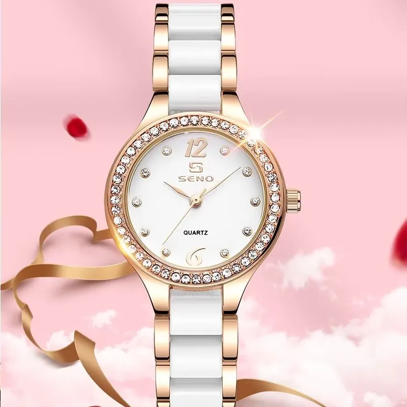 Elegant Ceramic Waterproof Watch with Diamond Accents