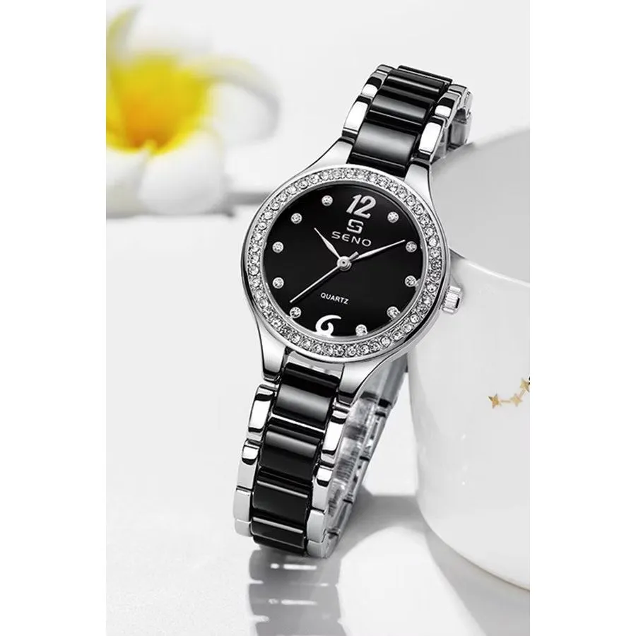 Elegant Ceramic Waterproof Watch with Diamond Accents