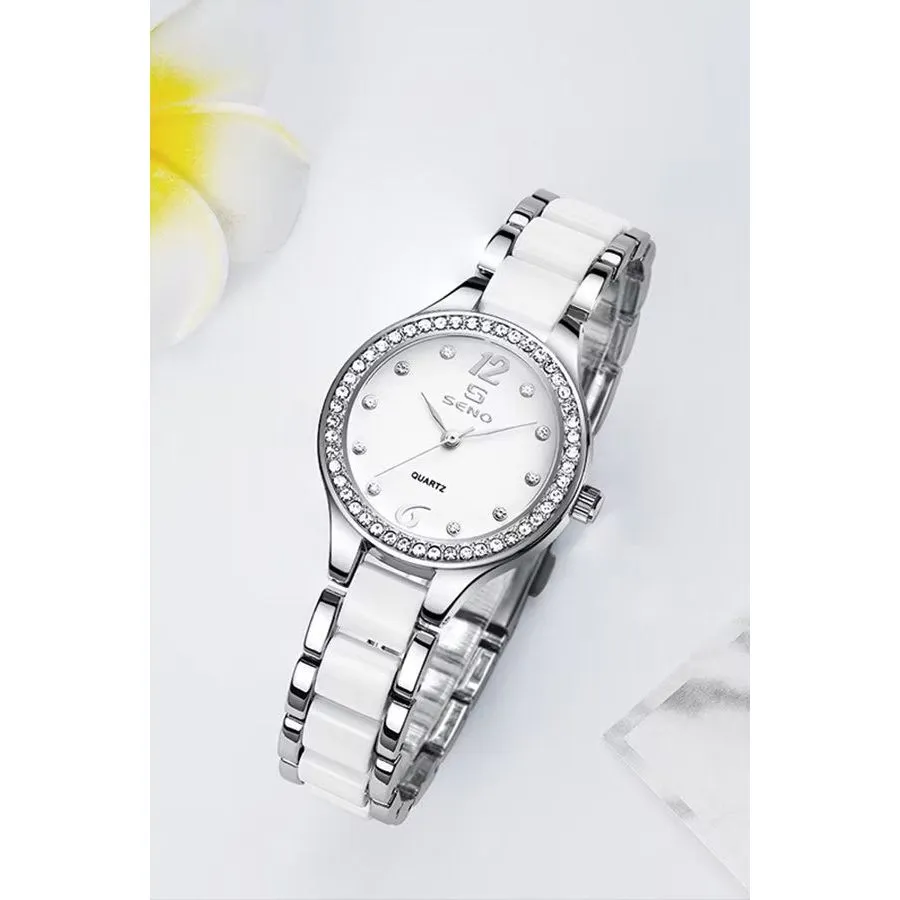 Elegant Ceramic Waterproof Watch with Diamond Accents