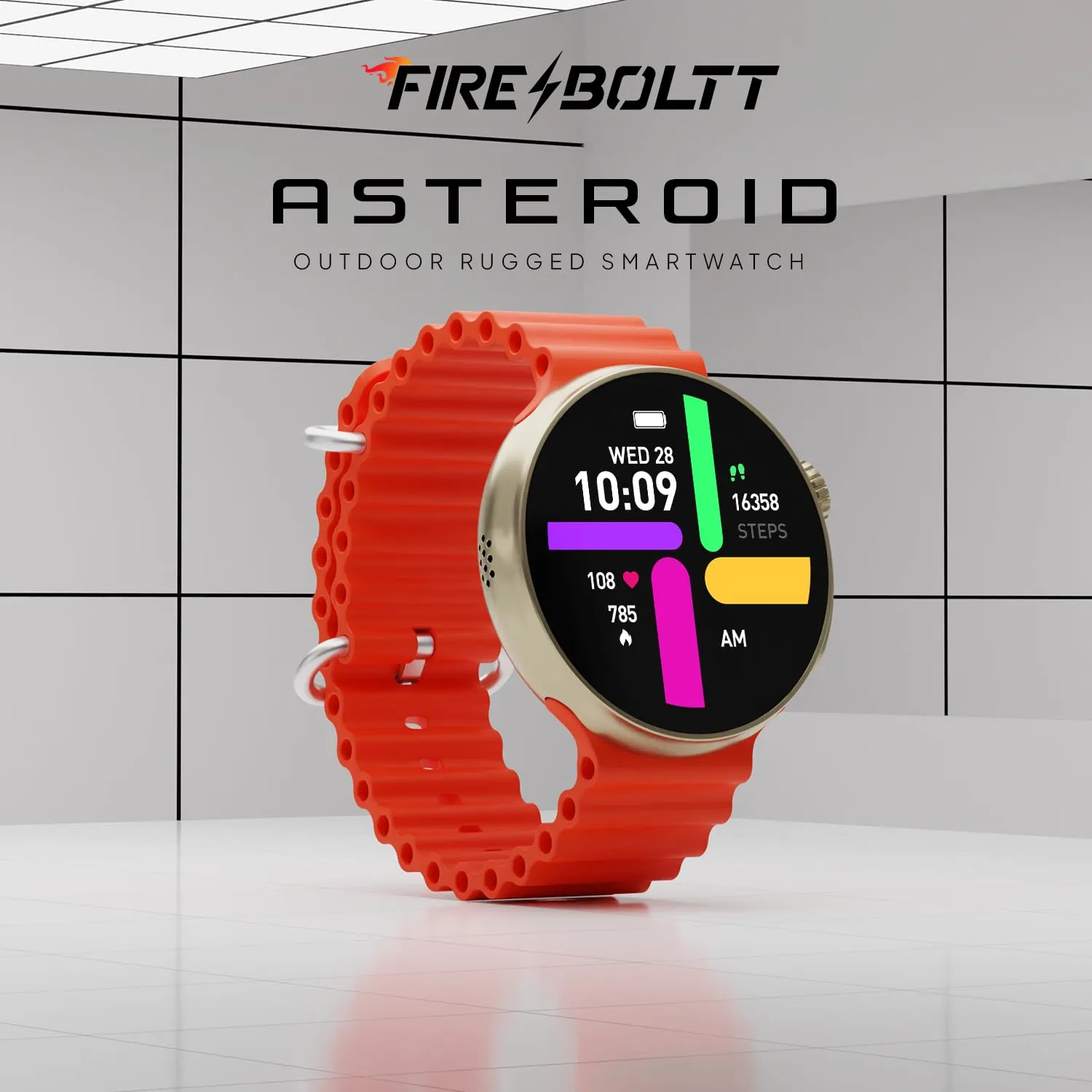 Fire-Boltt Asteroid 1.43” Super AMOLED Display Smart Watch, One Tap Bluetooth Calling, 466 * 466 px Resolution, 123 Sports Modes, in-Built Voice Assistance, 350mAh Large Battery (Orange)