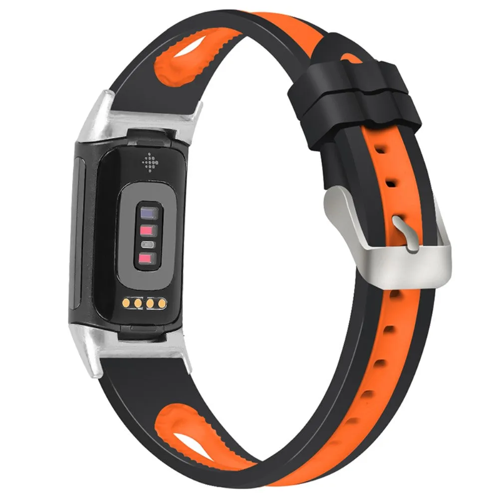 Fitbit Charge 5 bi-color silicone watch strap - Black / Orange