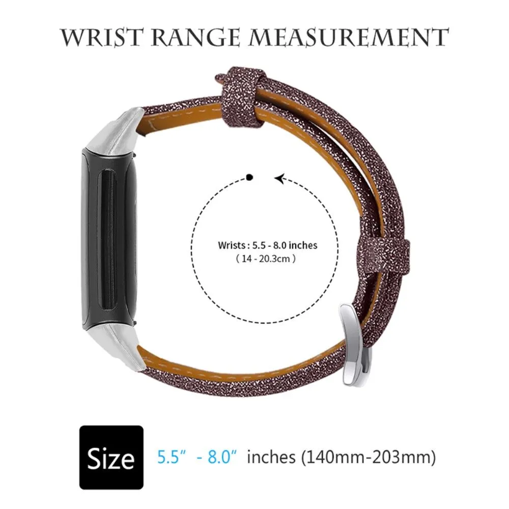 Fitbit Charge 5 slim genuine leather watch strap - Glittery Coffee