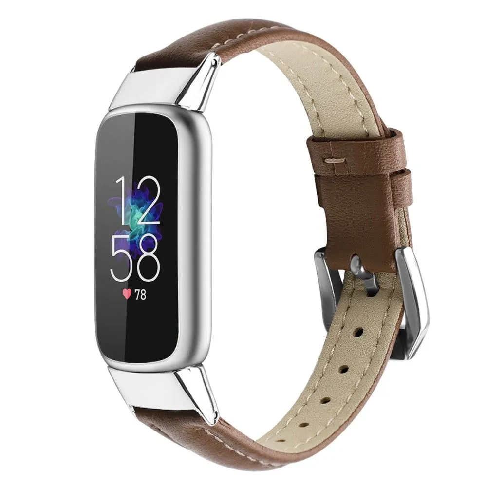 Fitbit Luxe genuine leather watch strap - Coffee / Size: L