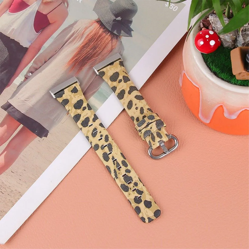 Fitbit Sense / Versa 3 leopard texture genuine leather watch strap - Army Green