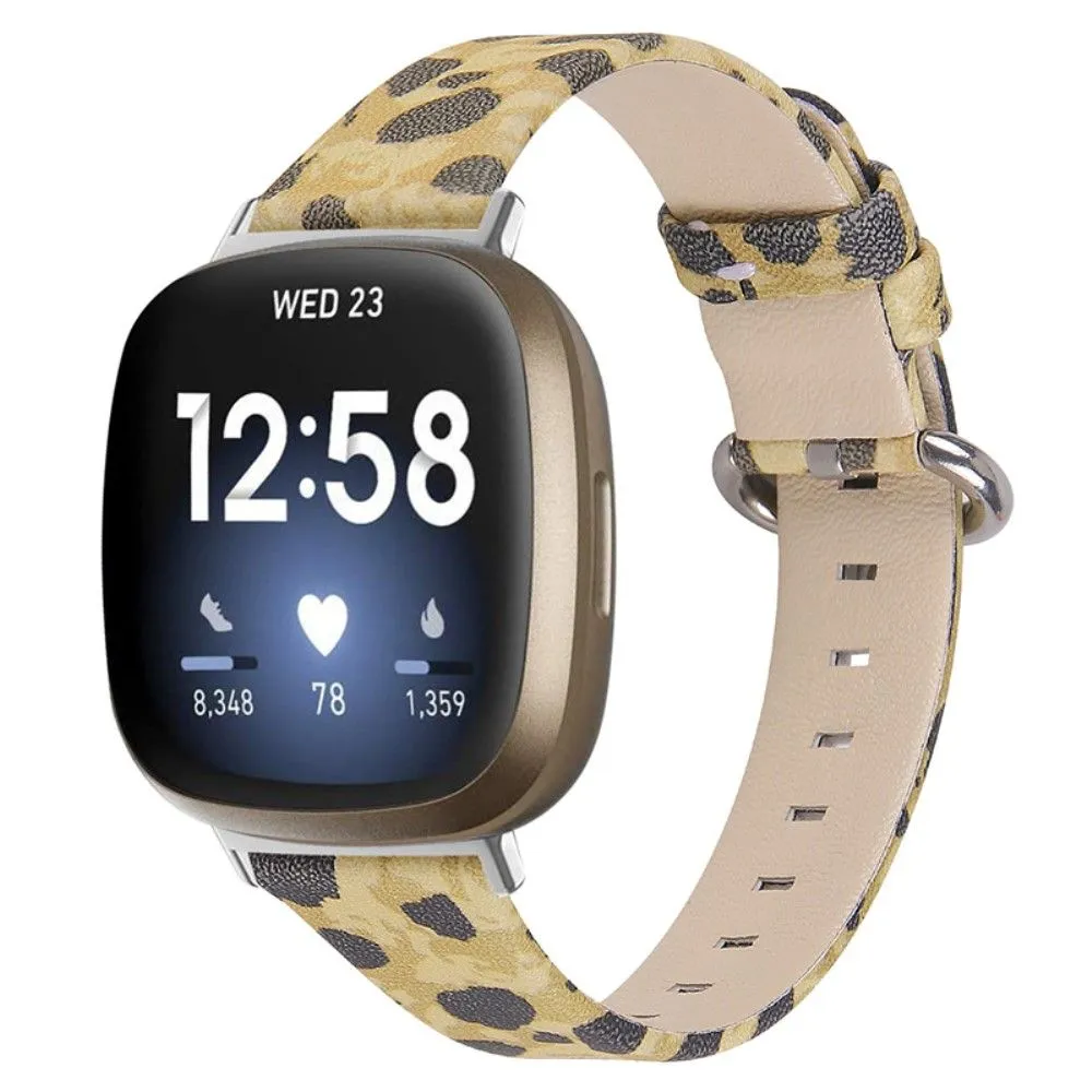 Fitbit Sense / Versa 3 leopard texture genuine leather watch strap - Army Green