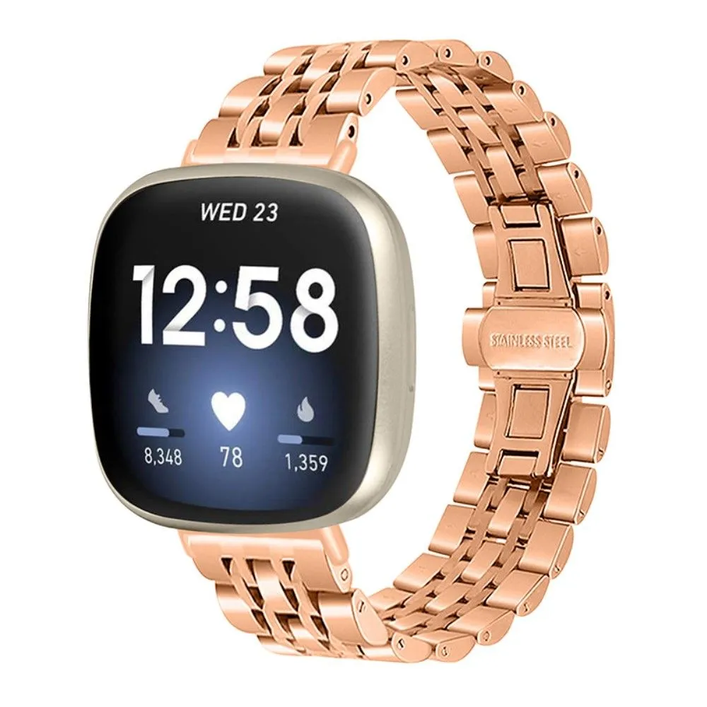 Fitbit Sense / Versa 7 bead stainless steel watch strap - Rose Gold