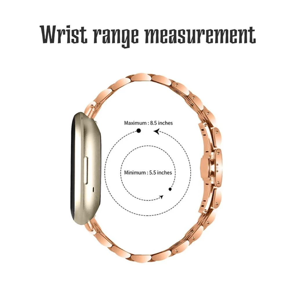 Fitbit Sense / Versa 7 bead stainless steel watch strap - Rose Gold