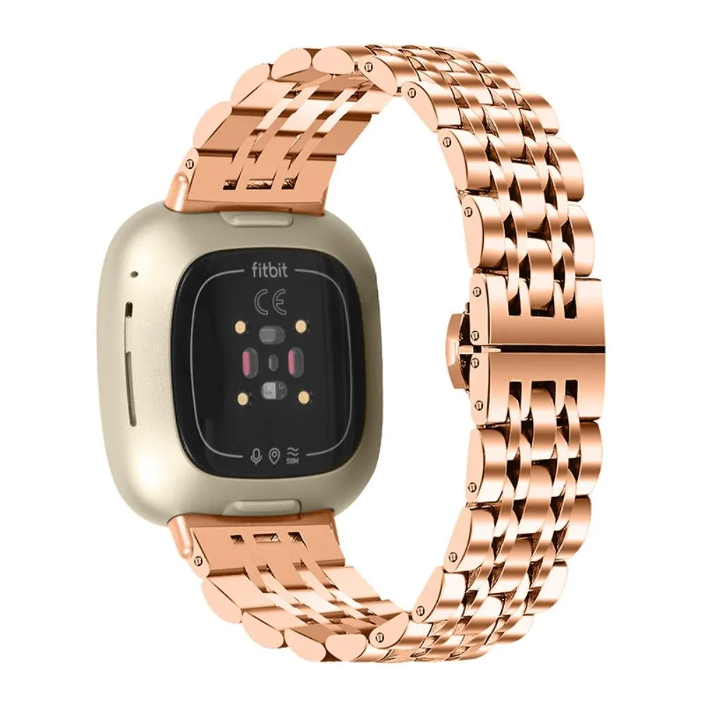 Fitbit Sense / Versa 7 bead stainless steel watch strap - Rose Gold