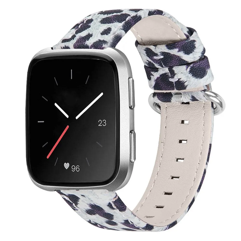 Fitbit Versa 2 / Versa Lite leopard texture genuine leather watch strap - Black