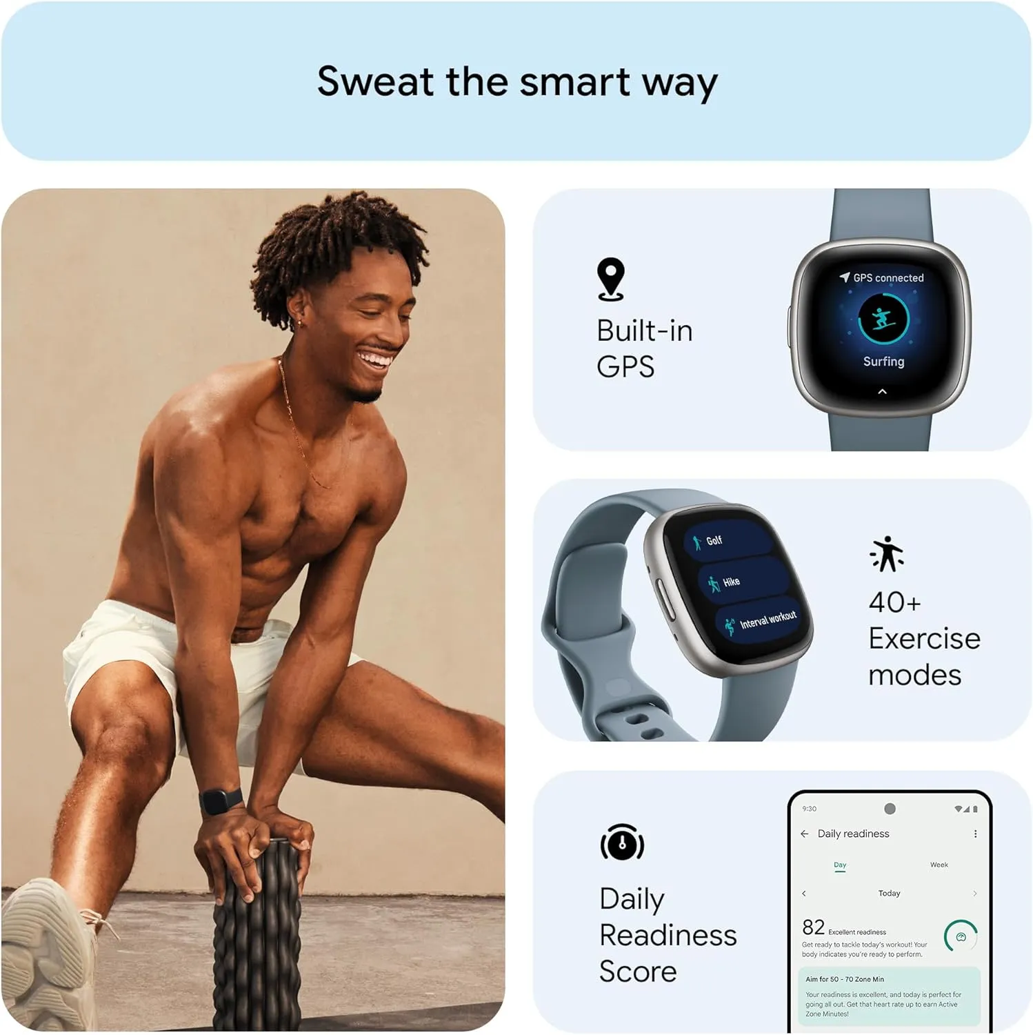 Fitbit Versa 4 Smart Watch - Waterfall Blue/Platinum