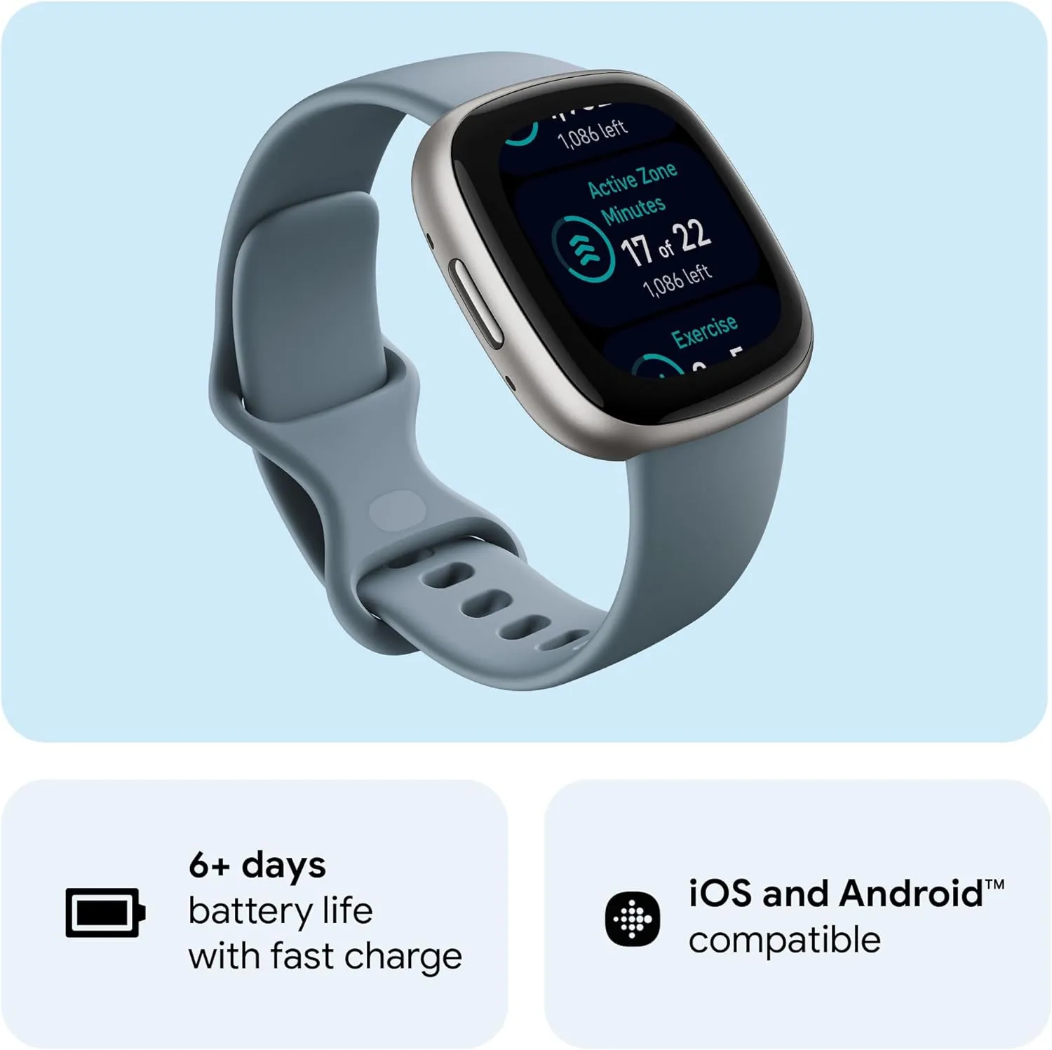 Fitbit Versa 4 Smart Watch - Waterfall Blue/Platinum