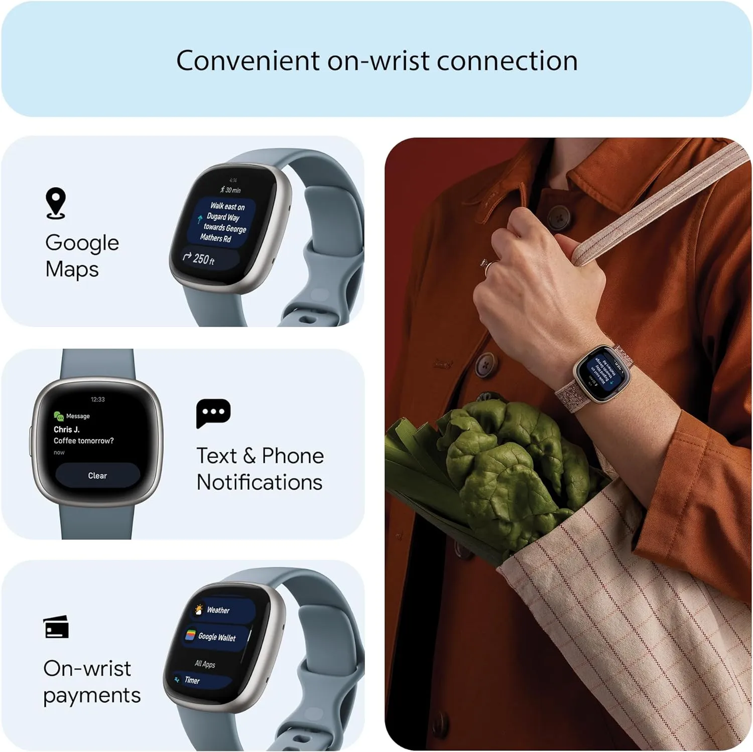 Fitbit Versa 4 Smart Watch - Waterfall Blue/Platinum