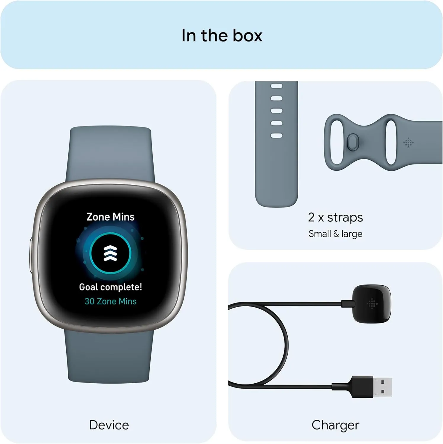 Fitbit Versa 4 Smart Watch - Waterfall Blue/Platinum