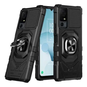 For Alcatel Jitterbug Smart 4 Case [Military Grade] Ring Car Mount Kickstand w/[Tempered Glass] Hybrid Hard PC Soft TPU Shockproof Protective Case - Black