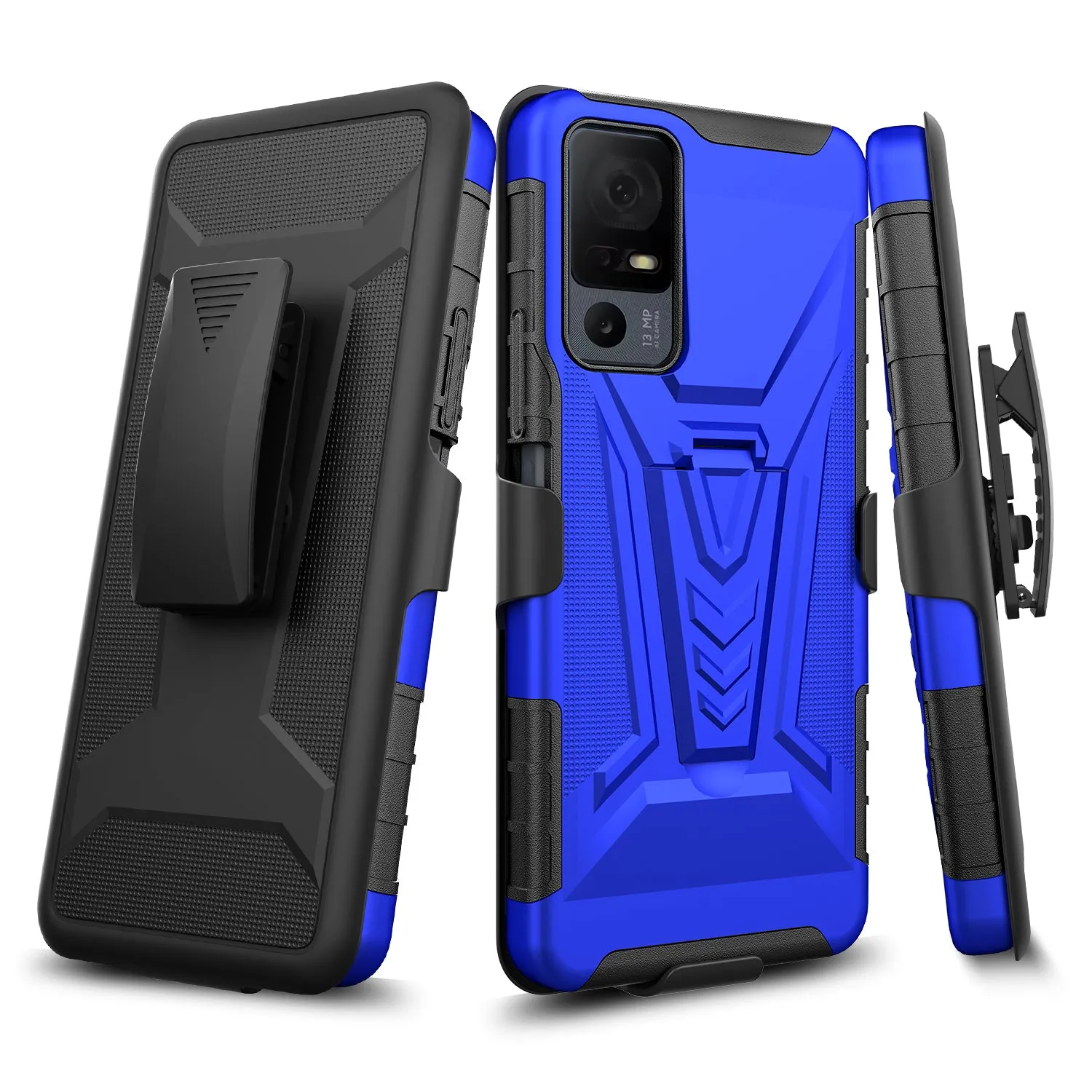 For Alcatel Jitterbug Smart 4 Case with Tempered Glass Screen Protector Heavy Duty Protective Phone Case,Built-in Kickstand Rugged Shockproof Protective Phone Case - Blue