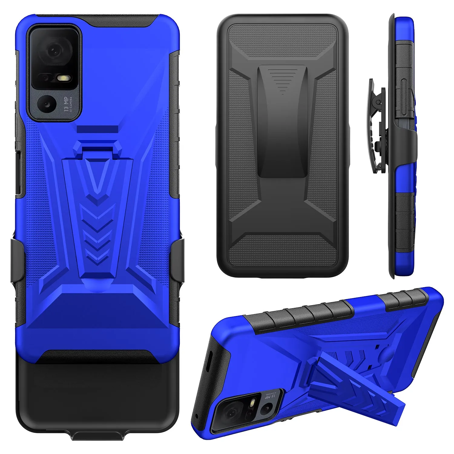 For Alcatel Jitterbug Smart 4 Case with Tempered Glass Screen Protector Heavy Duty Protective Phone Case,Built-in Kickstand Rugged Shockproof Protective Phone Case - Blue