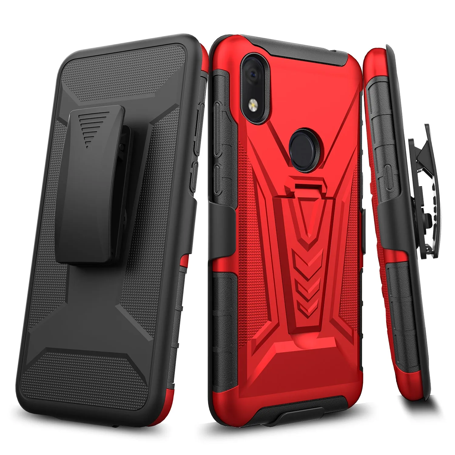 For Alcatel Jitterbug Smart3 Case ,Lively Smart Case with Tempered Glass Screen Protector Heavy Duty Protective Phone Case,Built-in Kickstand Rugged Shockproof Protective Phone Case - Red