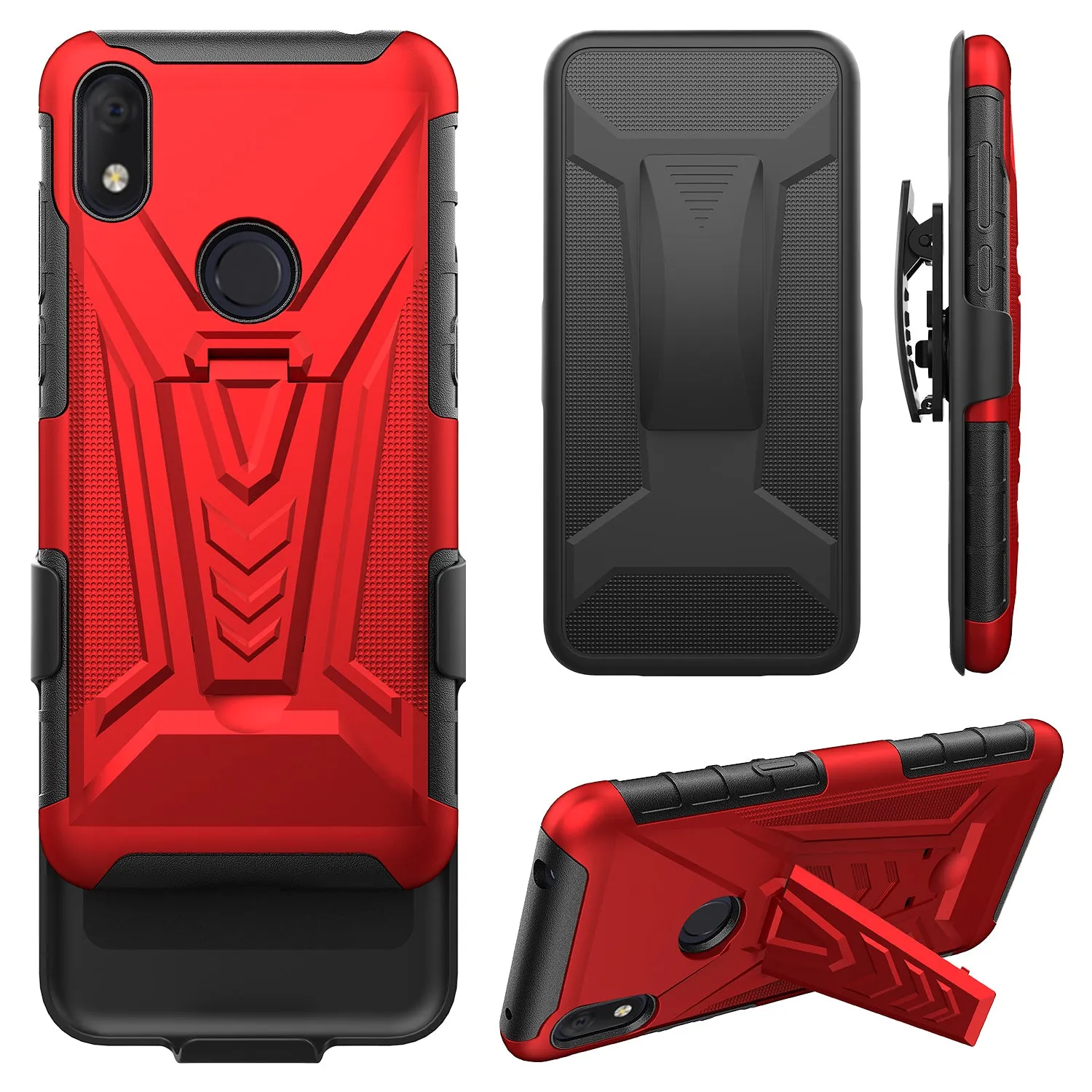 For Alcatel Jitterbug Smart3 Case ,Lively Smart Case with Tempered Glass Screen Protector Heavy Duty Protective Phone Case,Built-in Kickstand Rugged Shockproof Protective Phone Case - Red