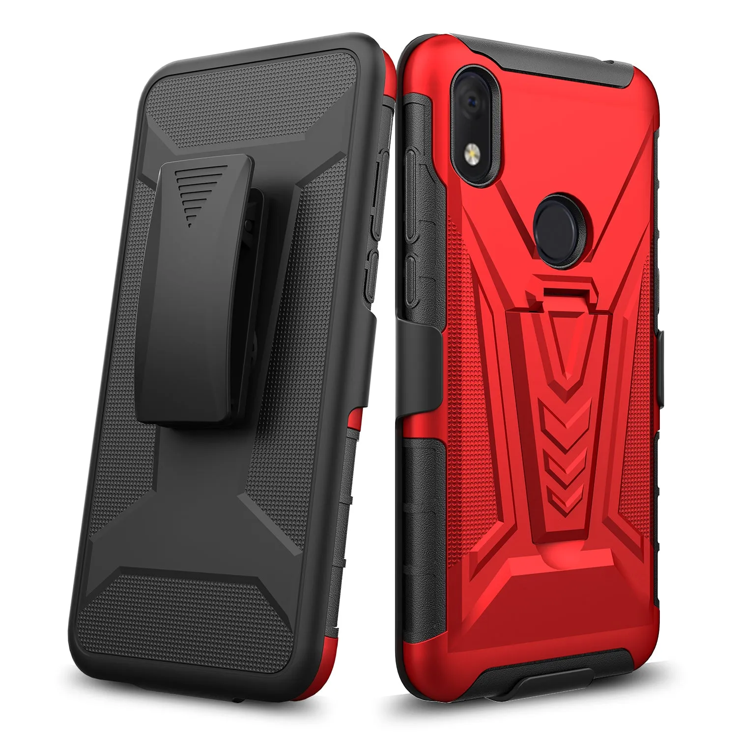 For Alcatel Jitterbug Smart3 Case ,Lively Smart Case with Tempered Glass Screen Protector Heavy Duty Protective Phone Case,Built-in Kickstand Rugged Shockproof Protective Phone Case - Red