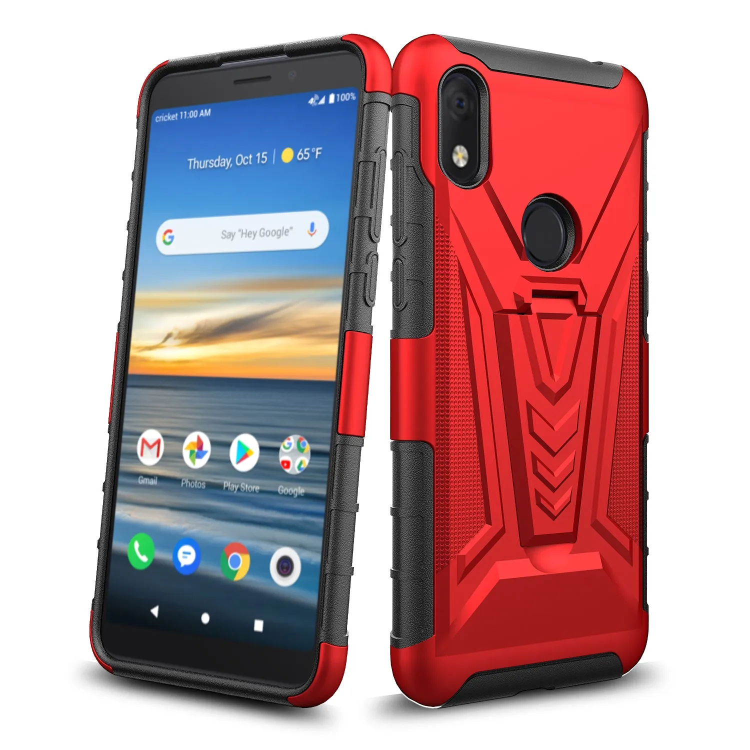 For Alcatel Jitterbug Smart3 Case ,Lively Smart Case with Tempered Glass Screen Protector Heavy Duty Protective Phone Case,Built-in Kickstand Rugged Shockproof Protective Phone Case - Red