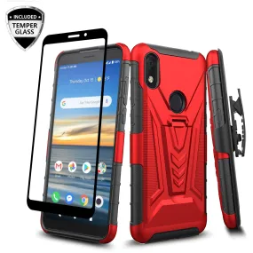 For Alcatel Jitterbug Smart3 Case ,Lively Smart Case with Tempered Glass Screen Protector Heavy Duty Protective Phone Case,Built-in Kickstand Rugged Shockproof Protective Phone Case - Red