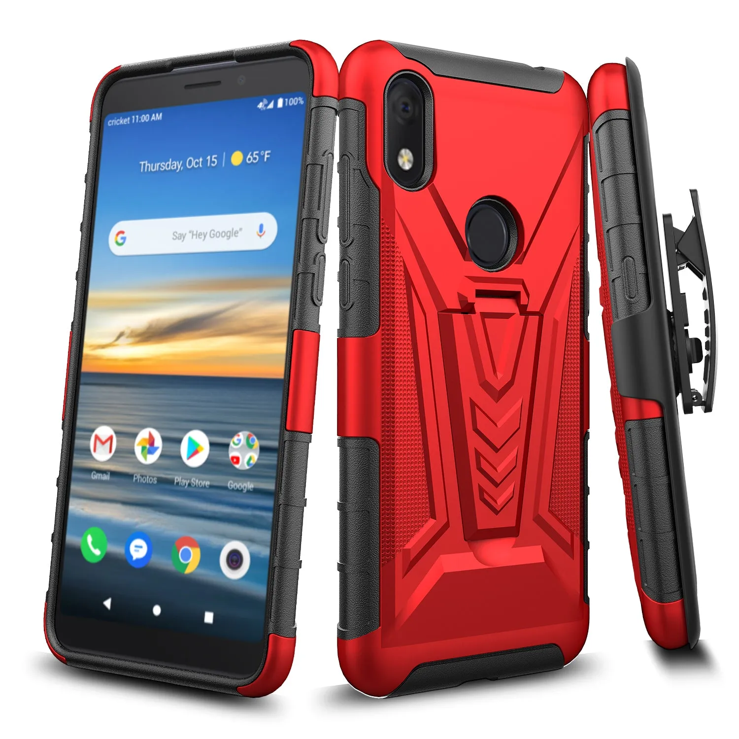 For Alcatel Jitterbug Smart3 Case ,Lively Smart Case with Tempered Glass Screen Protector Heavy Duty Protective Phone Case,Built-in Kickstand Rugged Shockproof Protective Phone Case - Red