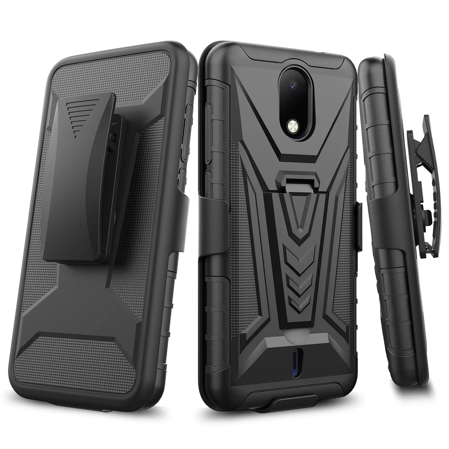 For Cricket Debut Case with Tempered Glass Screen Protector Heavy Duty Protective Phone Case,Built-in Kickstand Rugged Shockproof Protective Phone Case - Black