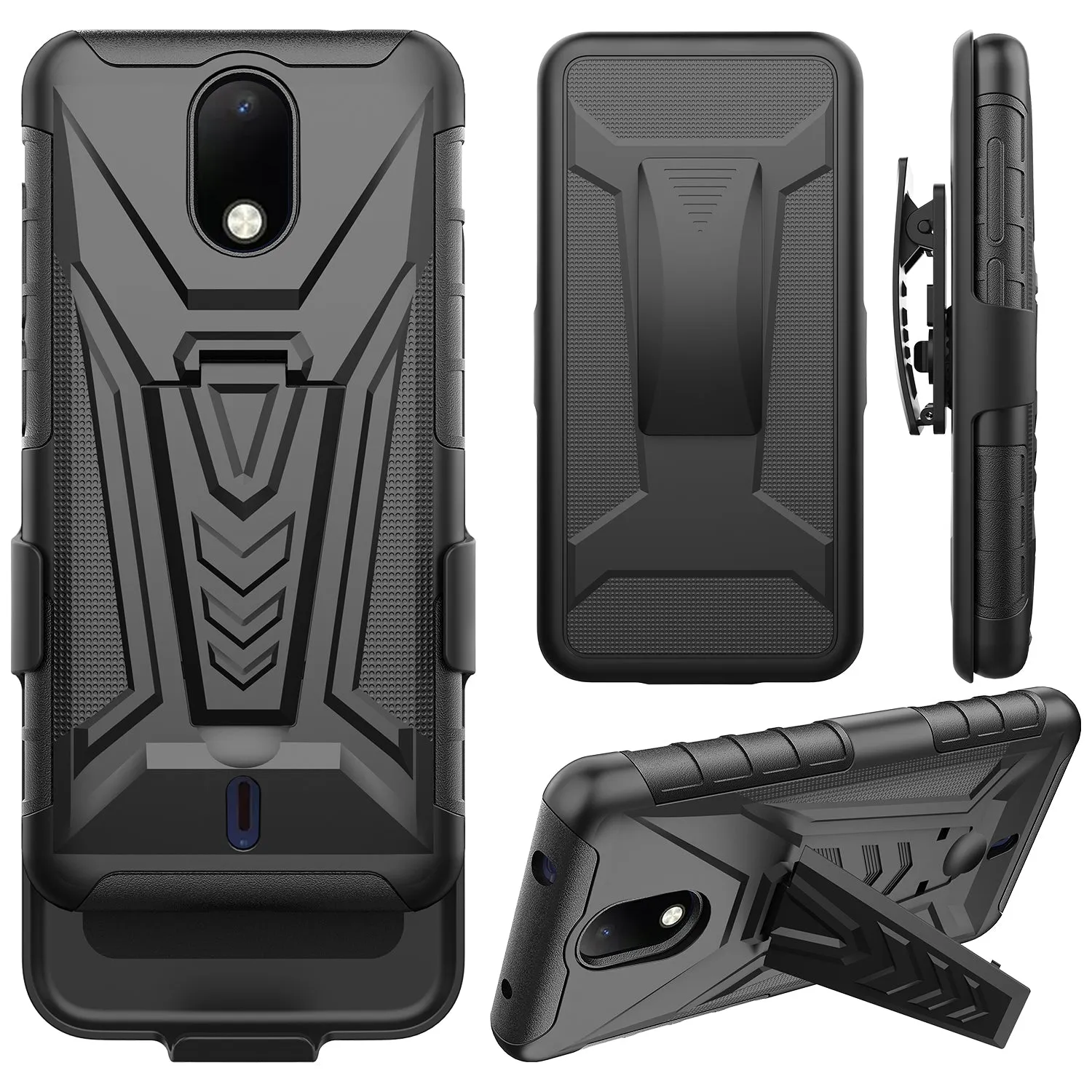 For Cricket Debut Case with Tempered Glass Screen Protector Heavy Duty Protective Phone Case,Built-in Kickstand Rugged Shockproof Protective Phone Case - Black