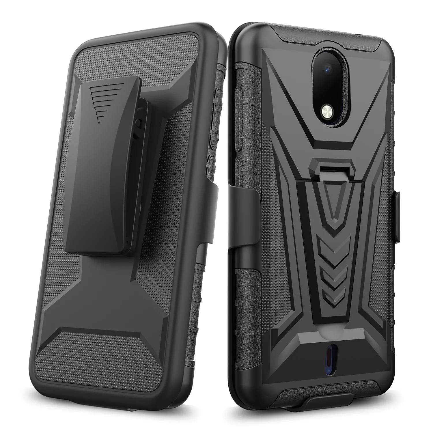 For Cricket Debut Case with Tempered Glass Screen Protector Heavy Duty Protective Phone Case,Built-in Kickstand Rugged Shockproof Protective Phone Case - Black