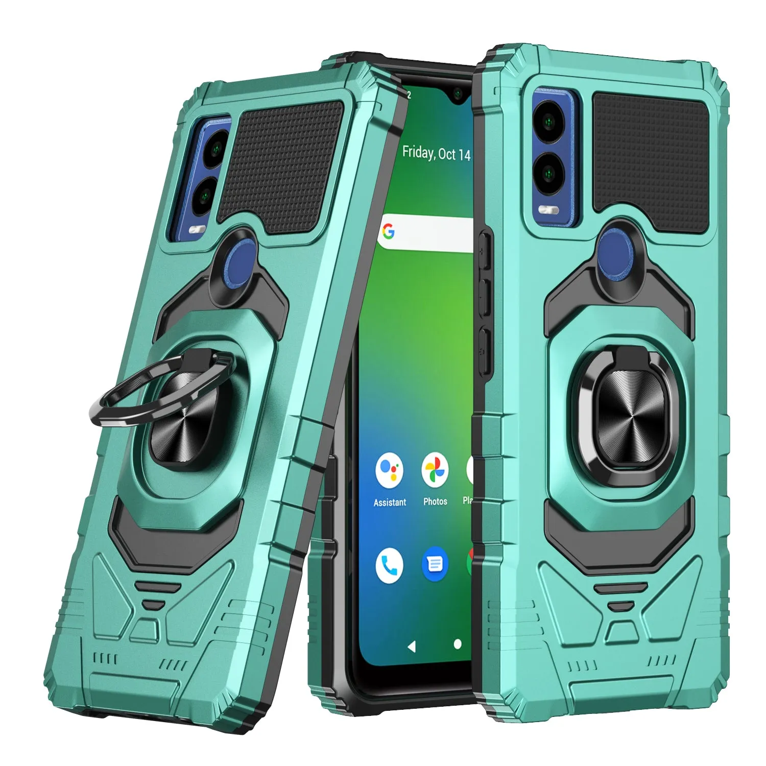 For Cricket Innovate E 5G Case [Military Grade] Ring Car Mount Kickstand w/[Tempered Glass] Hybrid Hard PC Soft TPU Shockproof Protective Case - Teal