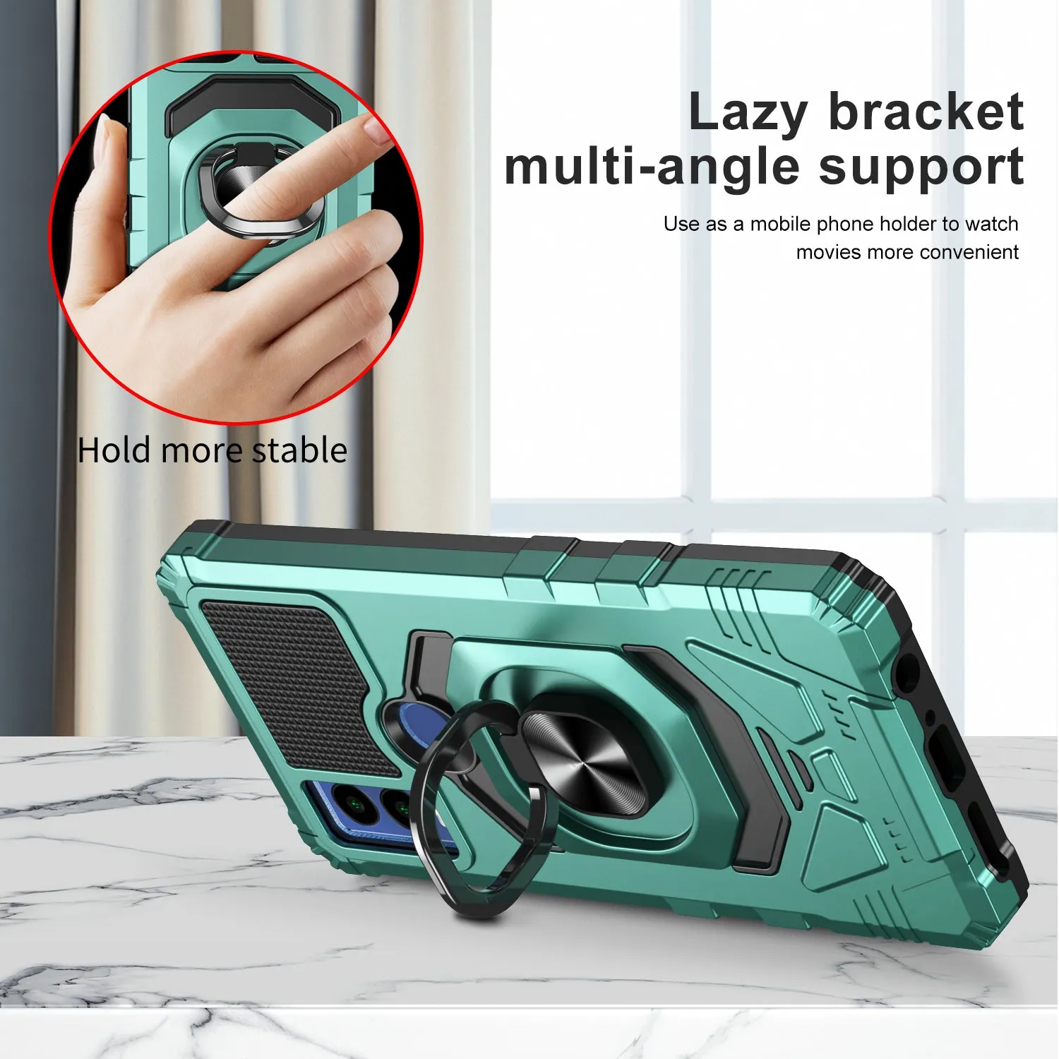 For Cricket Innovate E 5G Case [Military Grade] Ring Car Mount Kickstand w/[Tempered Glass] Hybrid Hard PC Soft TPU Shockproof Protective Case - Teal