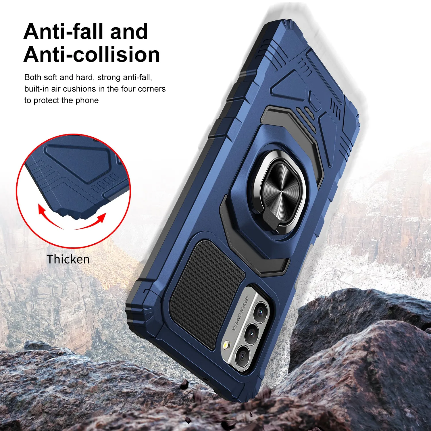 For Nokia C300 Case [Military Grade] Ring Car Mount Kickstand w/[Tempered Glass] Hybrid Hard PC Soft TPU Shockproof Protective Case - Blue