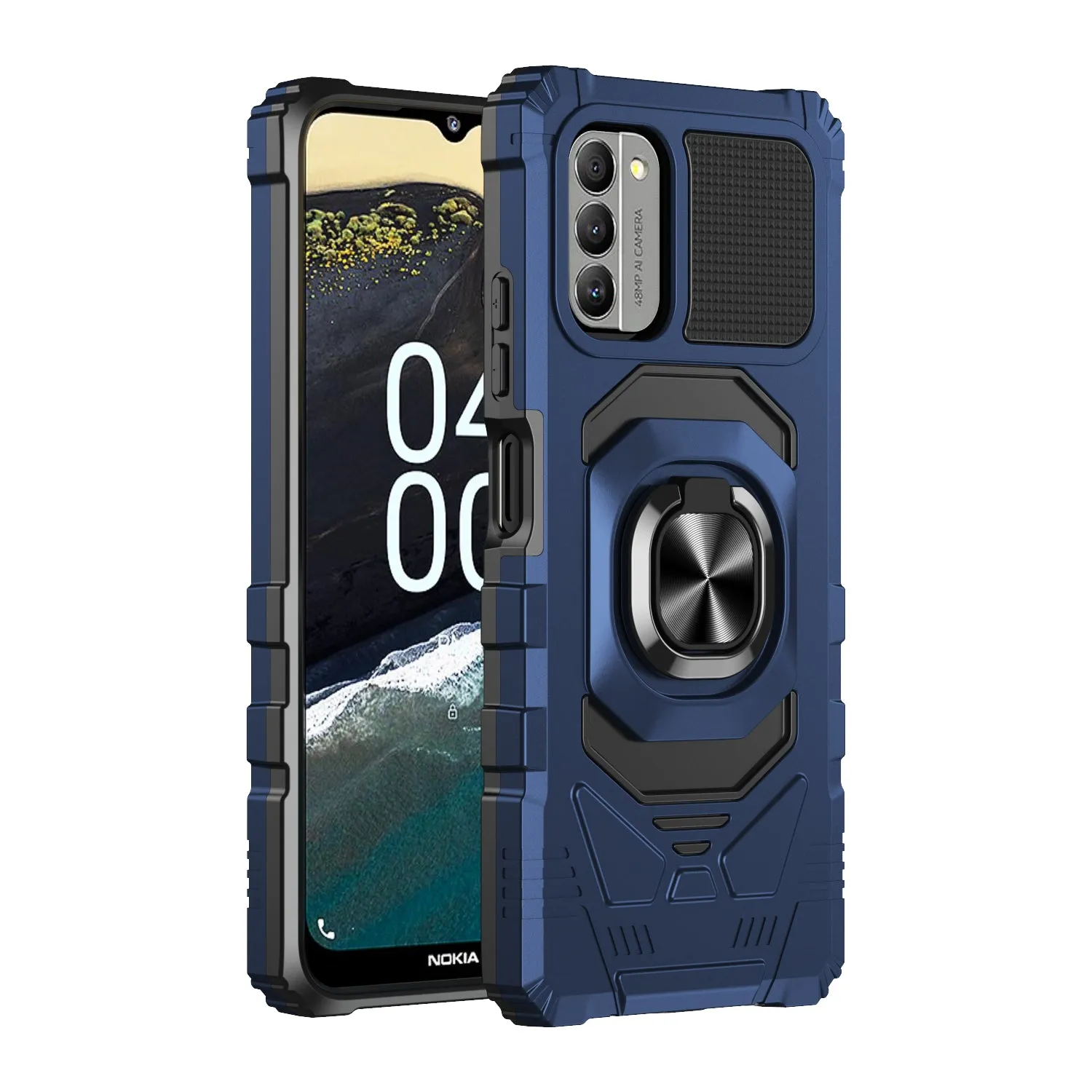 For Nokia C300 Case [Military Grade] Ring Car Mount Kickstand w/[Tempered Glass] Hybrid Hard PC Soft TPU Shockproof Protective Case - Blue