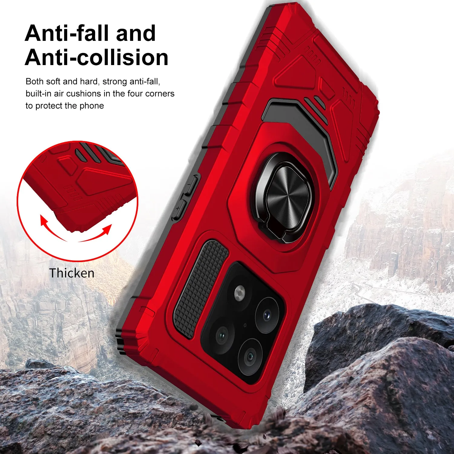 For OnePlus 10 Pro Case [Military Grade] Ring Car Mount Kickstand w/[Tempered Glass] Hybrid Hard PC Soft TPU Shockproof Protective Case - Red