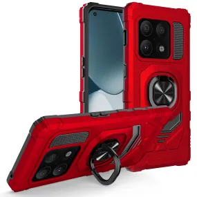 For OnePlus 10 Pro Case [Military Grade] Ring Car Mount Kickstand w/[Tempered Glass] Hybrid Hard PC Soft TPU Shockproof Protective Case - Red