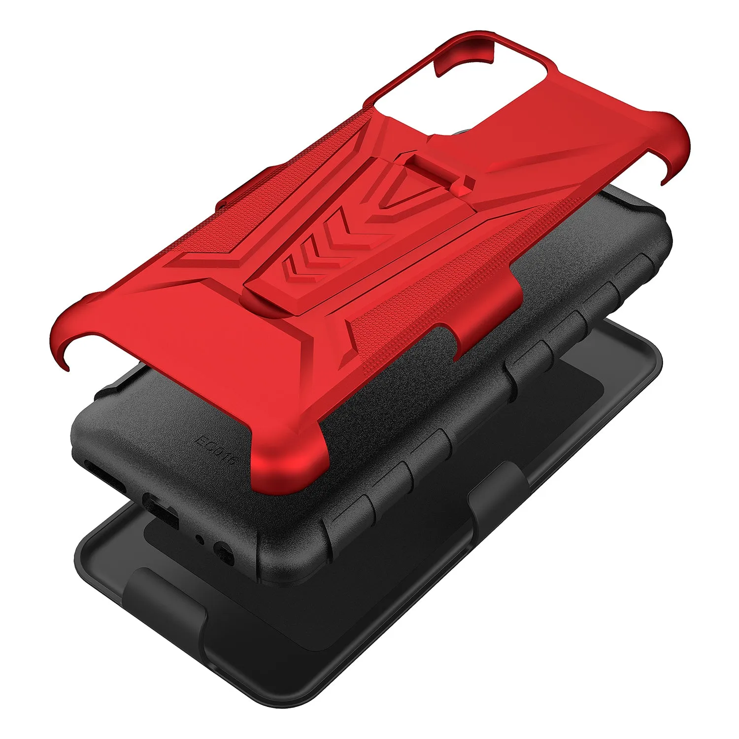 For Samsung Galaxy A03s Case with Tempered Glass Screen Protector Heavy Duty Protective Phone Case,Built-in Kickstand Rugged Shockproof Protective Phone Case - Red