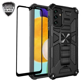 For Samsung Galaxy A13 5G Case [Military Grade] Ring Car Mount Kickstand w/[Tempered Glass] Hybrid Hard PC Soft TPU Shockproof Protective Case - Black