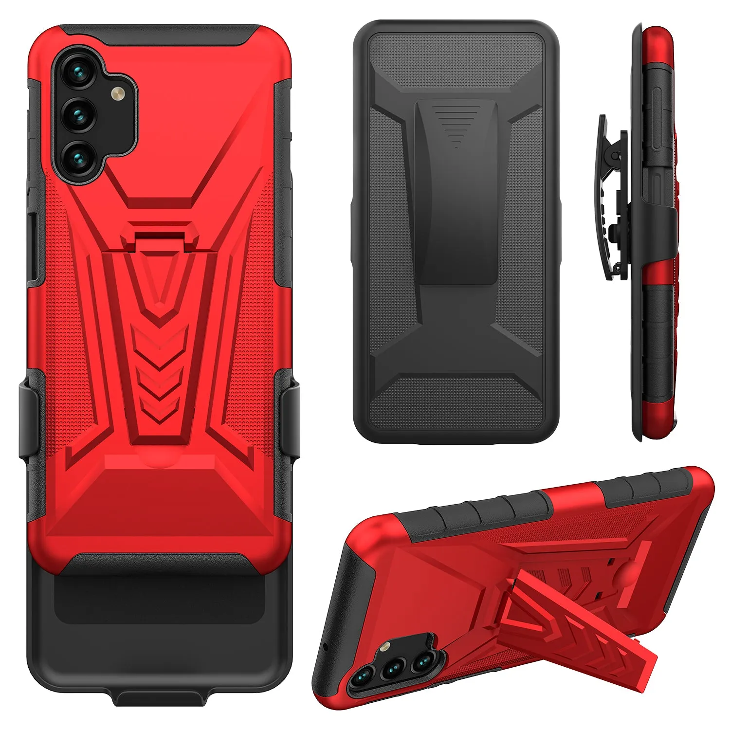 For Samsung Galaxy A14 5G Case ,A14 5G Case with Tempered Glass Screen Protector Heavy Duty Protective Phone Case,Built-in Kickstand Rugged Shockproof Protective Phone Case - Red