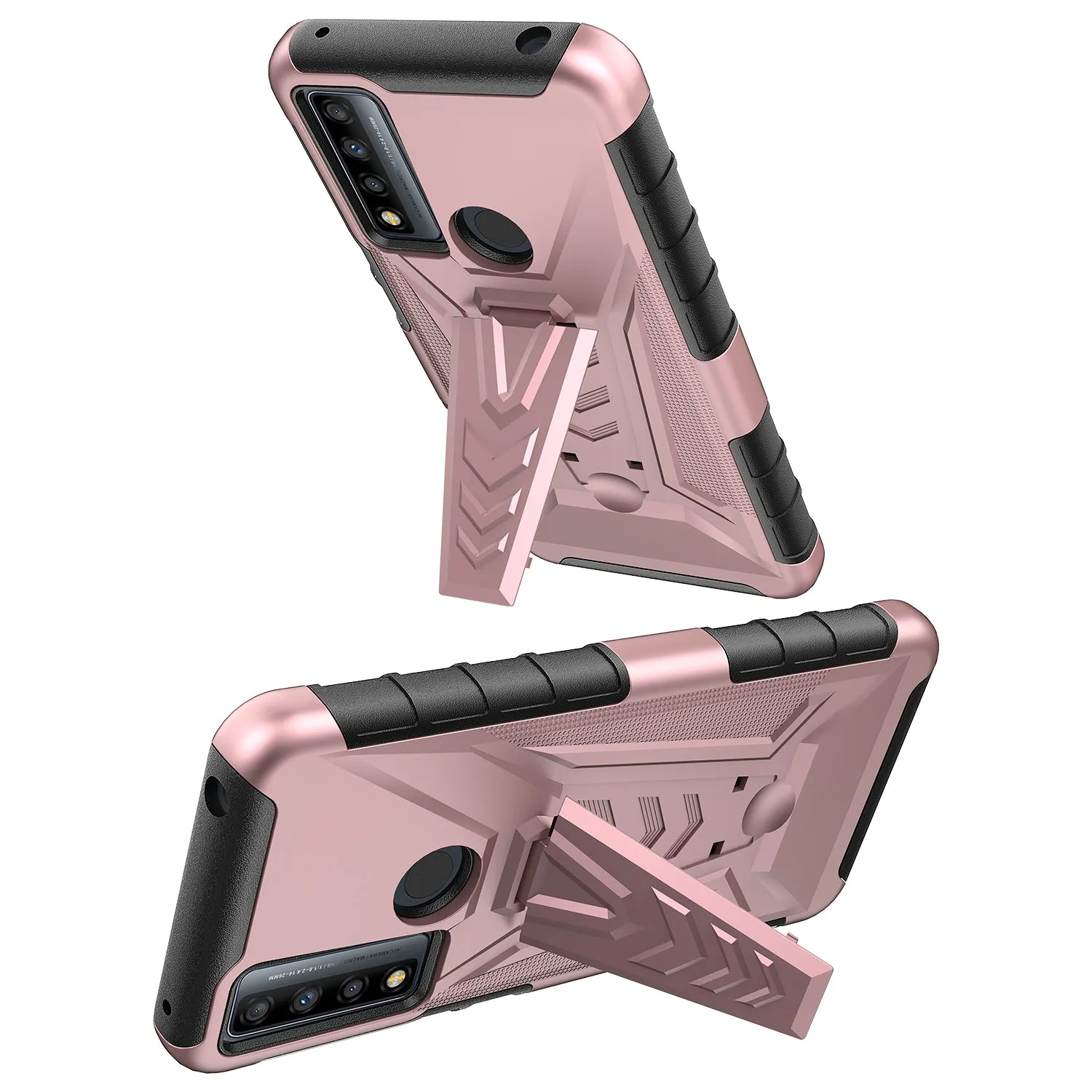 For TCL 20 A 5G / 4X 5G Case with Tempered Glass Screen Protector Heavy Duty Protective Phone Case,Built-in Kickstand Rugged Shockproof Protective Phone Case - Rose Gold