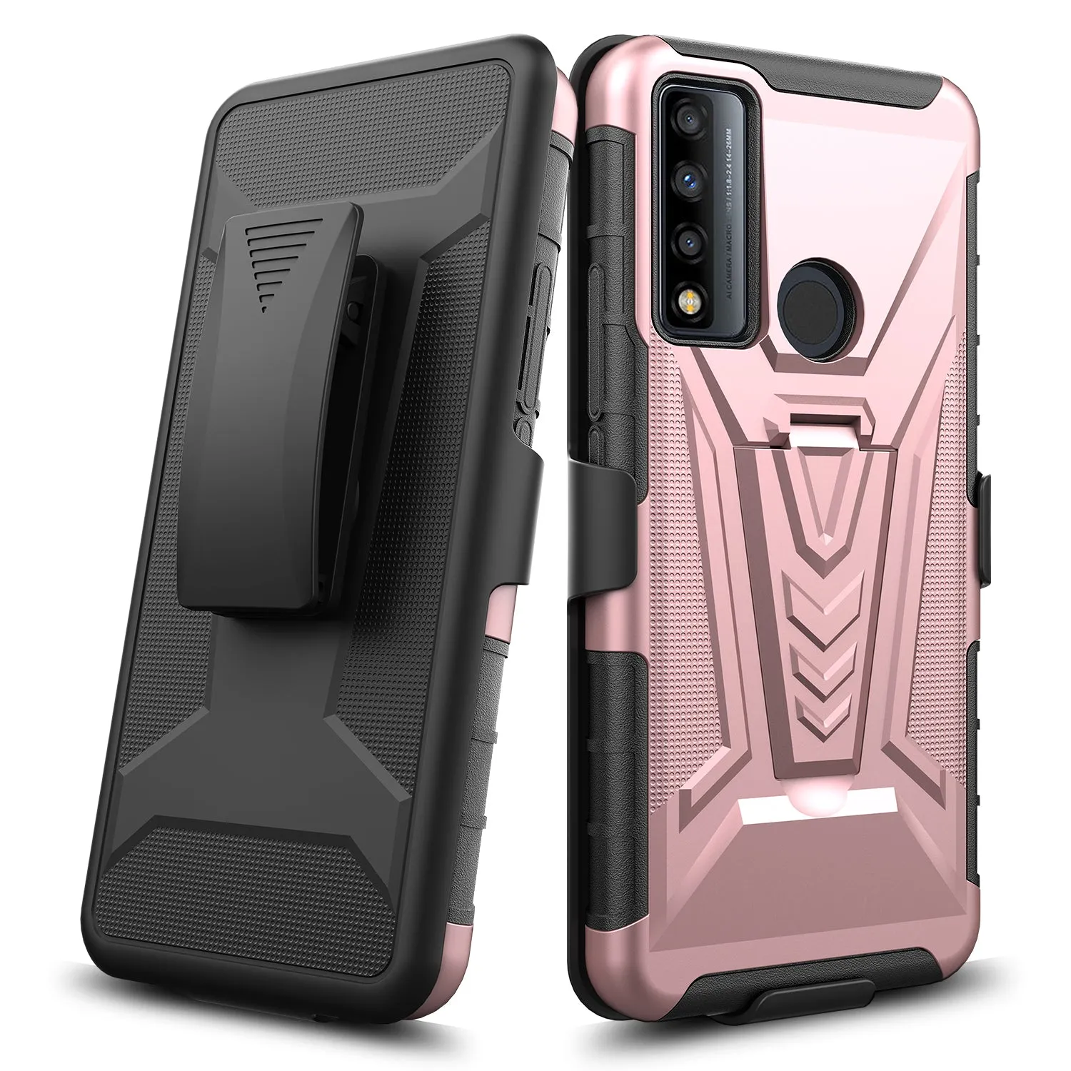 For TCL 20 A 5G / 4X 5G Case with Tempered Glass Screen Protector Heavy Duty Protective Phone Case,Built-in Kickstand Rugged Shockproof Protective Phone Case - Rose Gold