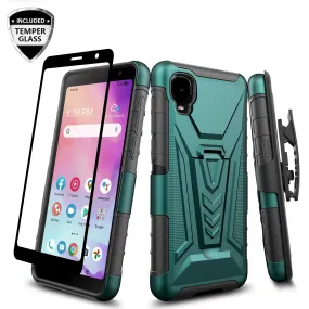 For TCL Ion Z/A3/A30 Case with Tempered Glass Screen Protector Heavy Duty Protective Phone Case,Built-in Kickstand Rugged Shockproof Protective Phone Case - Teal