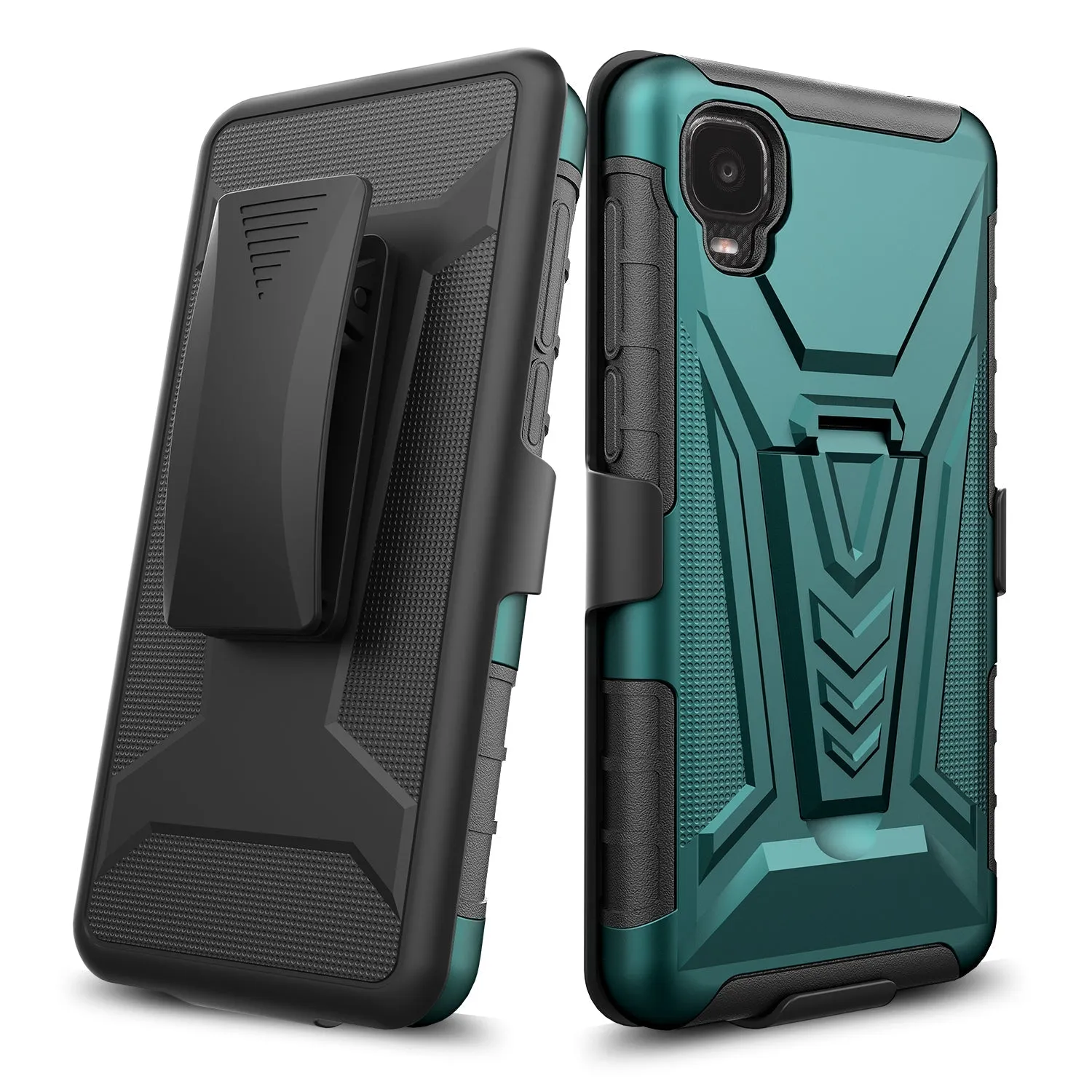 For TCL Ion Z/A3/A30 Case with Tempered Glass Screen Protector Heavy Duty Protective Phone Case,Built-in Kickstand Rugged Shockproof Protective Phone Case - Teal