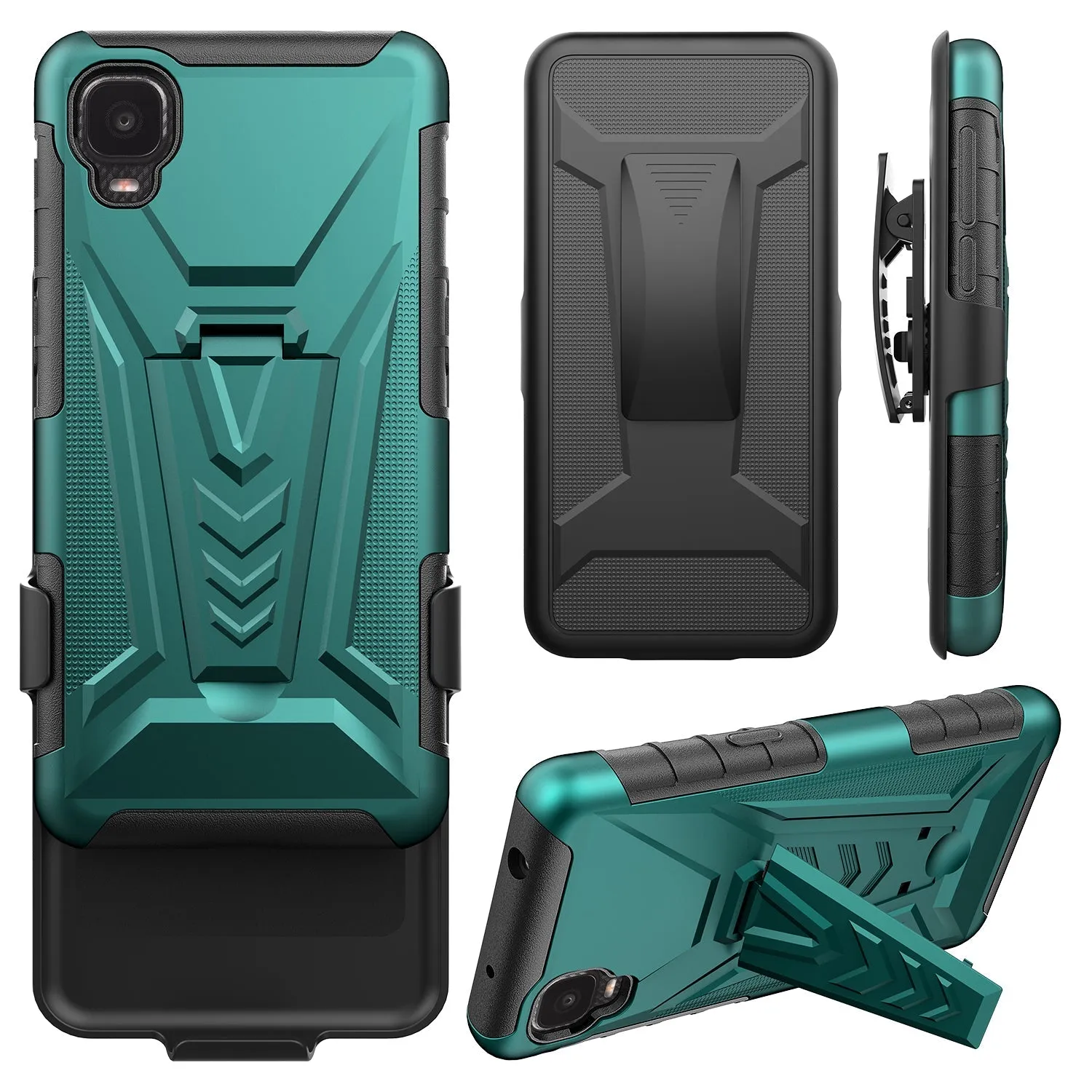 For TCL Ion Z/A3/A30 Case with Tempered Glass Screen Protector Heavy Duty Protective Phone Case,Built-in Kickstand Rugged Shockproof Protective Phone Case - Teal