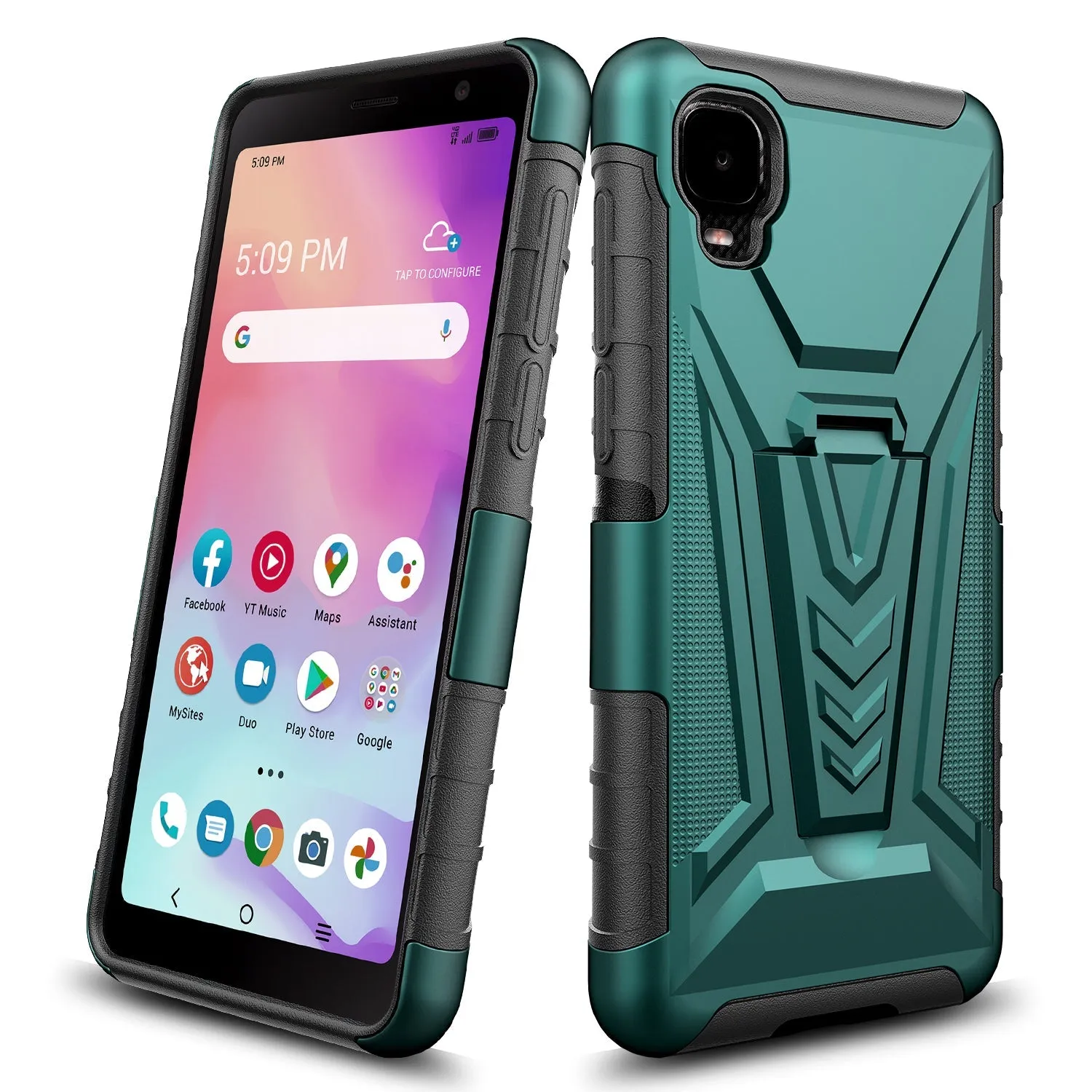 For TCL Ion Z/A3/A30 Case with Tempered Glass Screen Protector Heavy Duty Protective Phone Case,Built-in Kickstand Rugged Shockproof Protective Phone Case - Teal