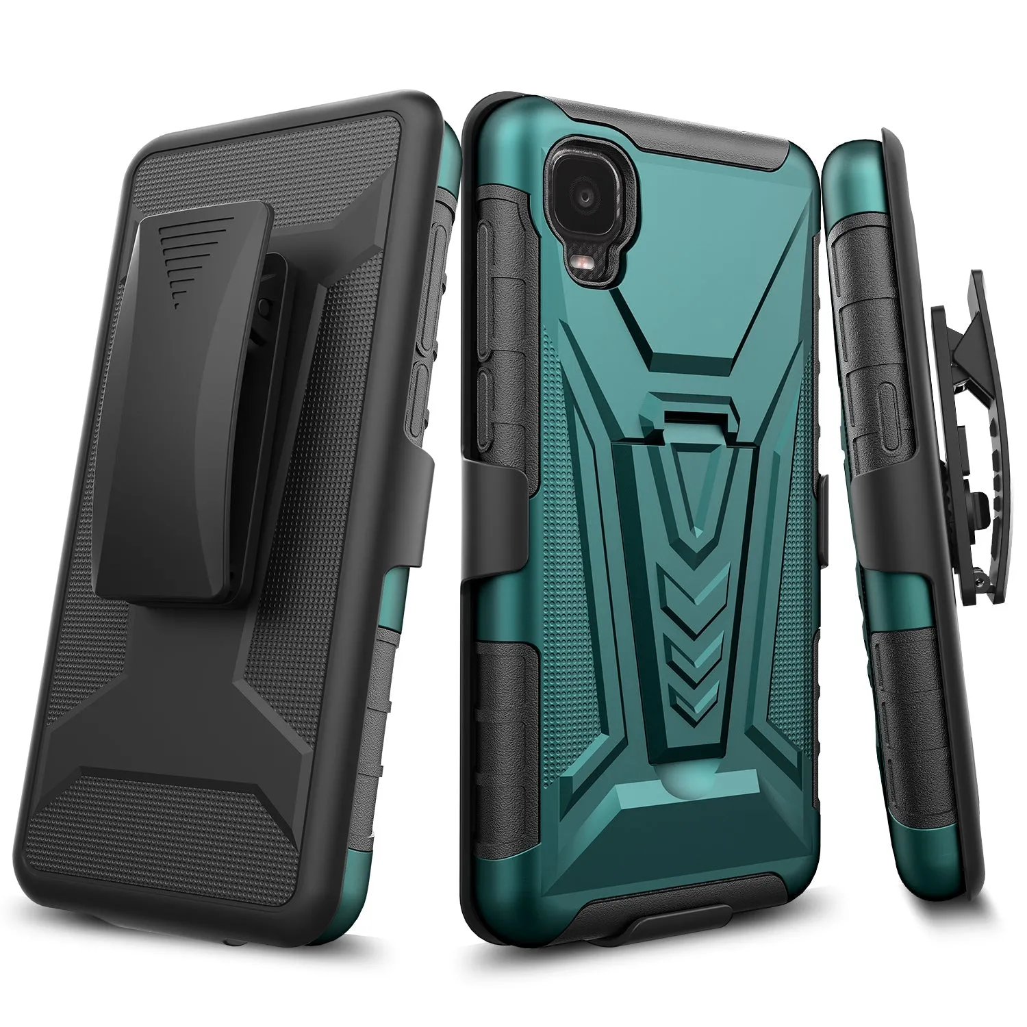 For TCL Ion Z/A3/A30 Case with Tempered Glass Screen Protector Heavy Duty Protective Phone Case,Built-in Kickstand Rugged Shockproof Protective Phone Case - Teal