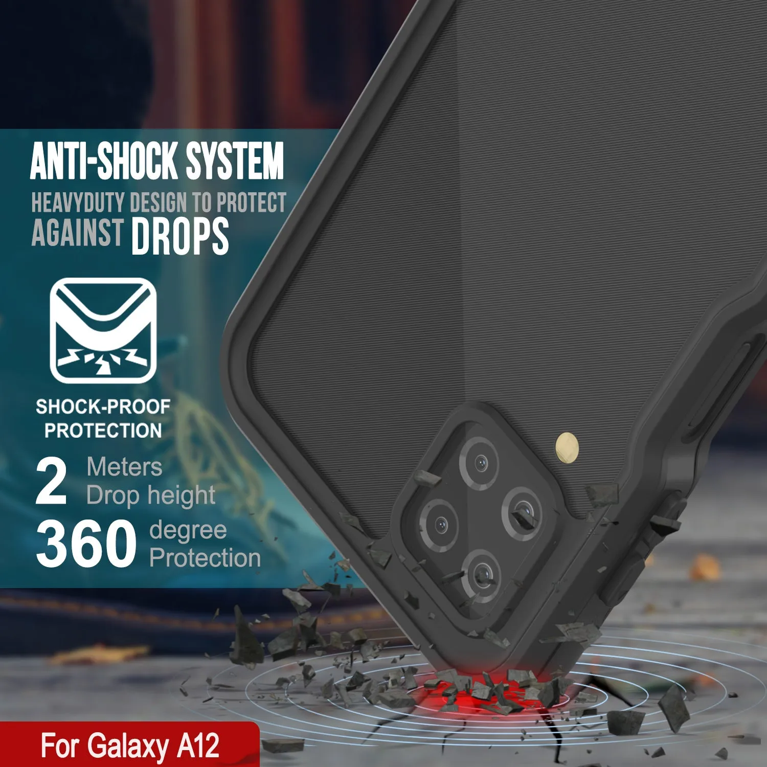 Galaxy A12 Waterproof Case PunkCase StudStar Black Thin 6.6ft Underwater IP68 Shock/Snow Proof