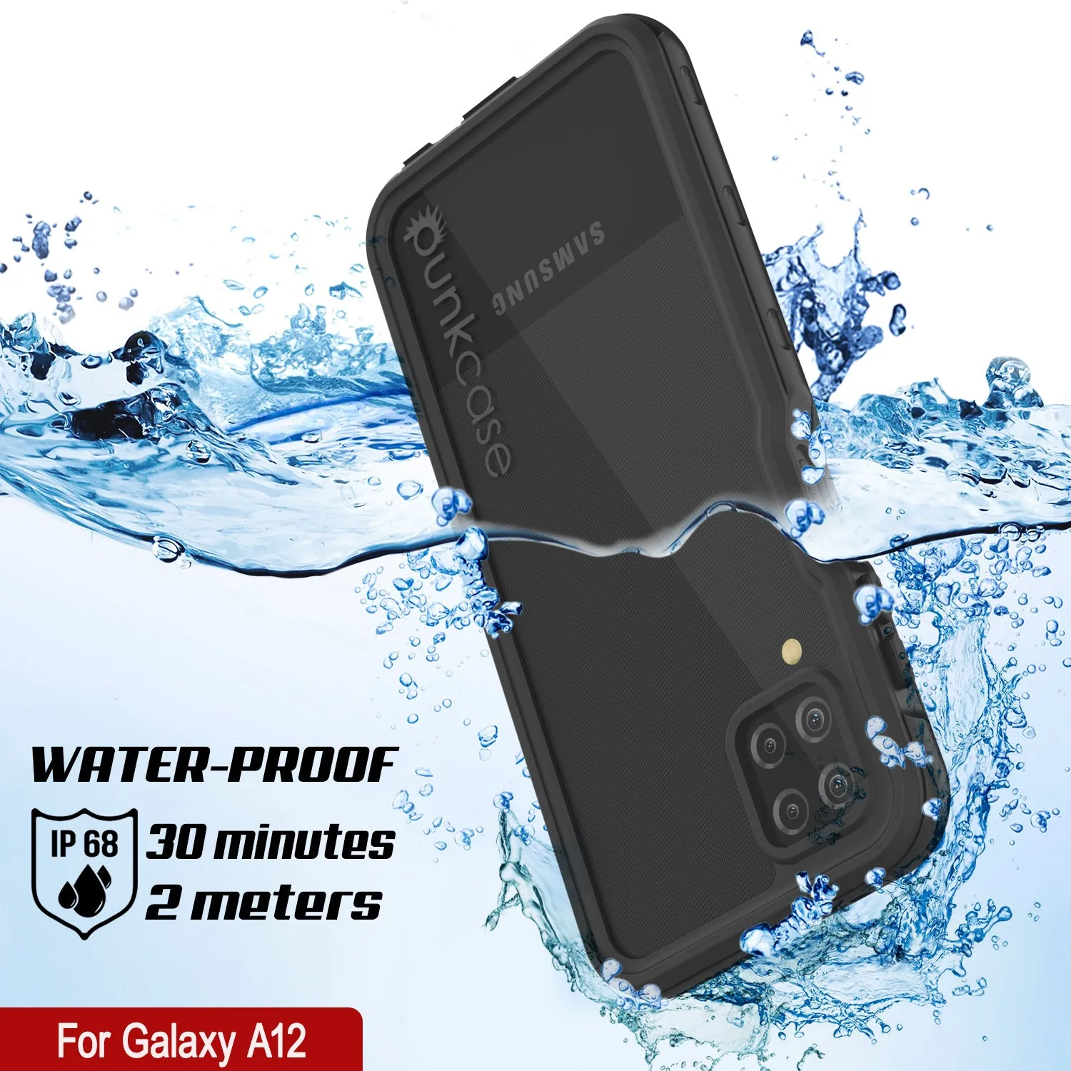 Galaxy A12 Waterproof Case PunkCase StudStar Black Thin 6.6ft Underwater IP68 Shock/Snow Proof